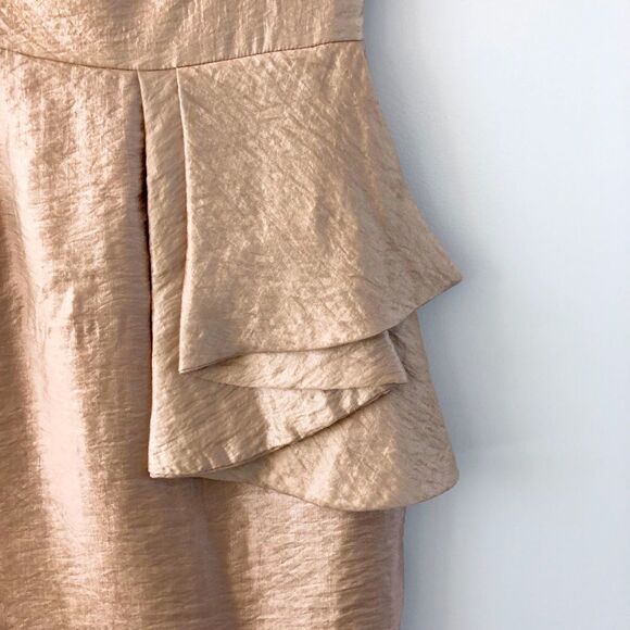 Ellen Tracy Shimmering Gold Draped Front Scoop Neck Tank Party Dress - Picture 4 of 17